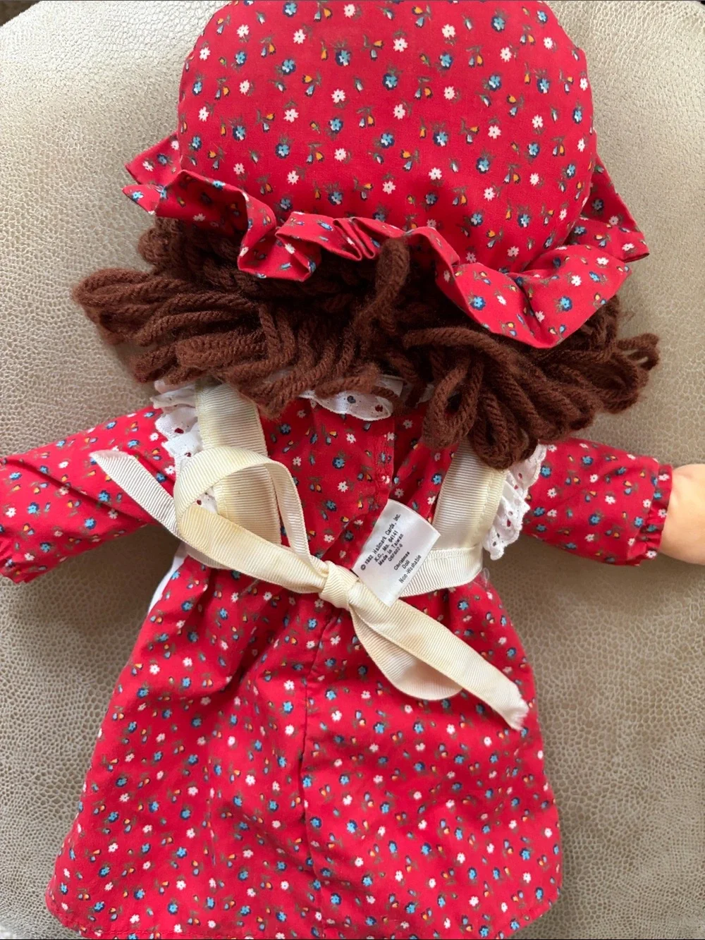 Vintage 1982 Hallmark Christmas Doll With Red Floral Dress And Ruffle Hat
